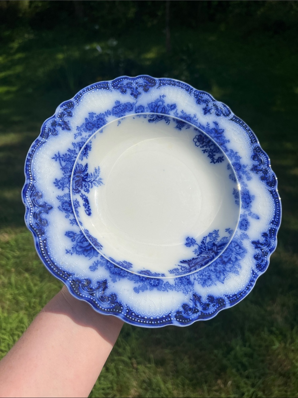 Antique W.H. GRINDLEY Flow Blue & White Bowl Plate Osborne Pattern